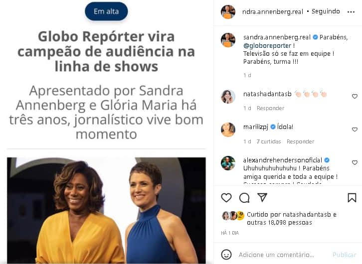 Jornalista comemorou sucesso do Globo Repórter (Foto: Reprodução) Jornalista comemorou sucesso do Globo Repórter (Foto: Reprodução)