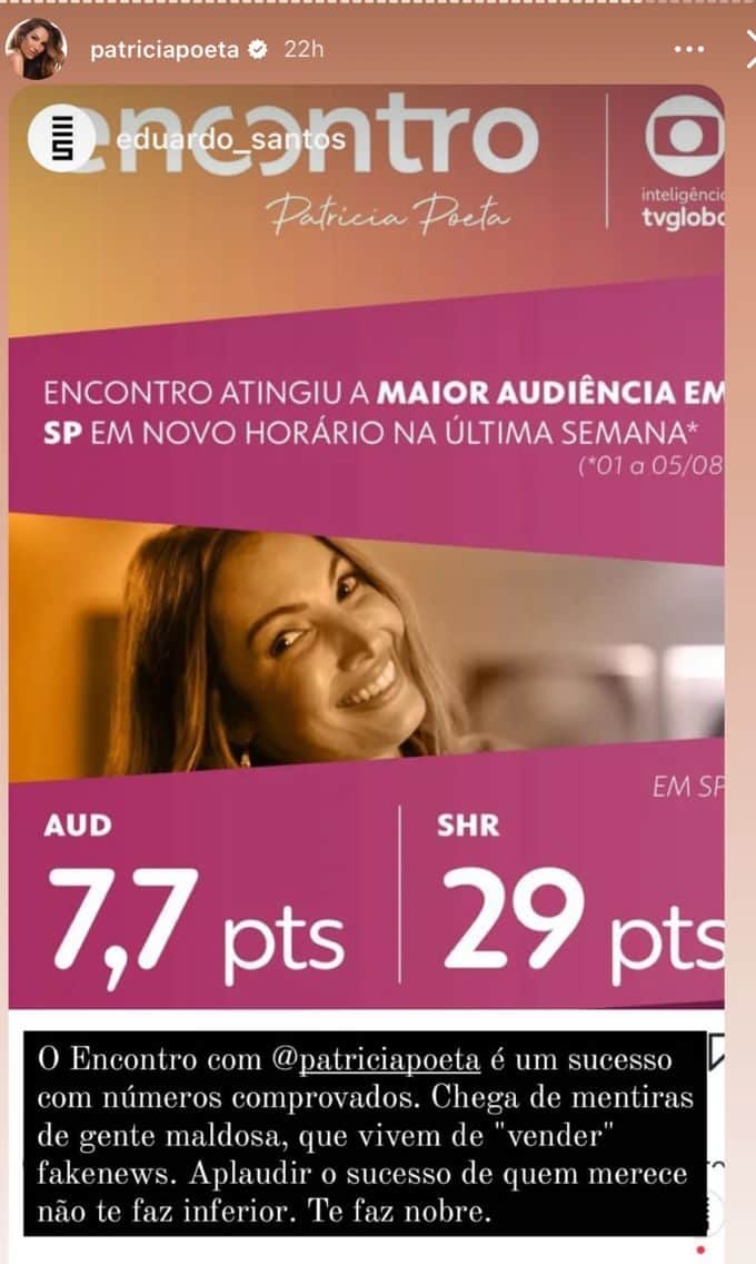 Patrícia Poeta compartilha post enigmático nas redes sociais, em meio a críticas do público Patrícia Poeta compartilha post enigmático nas redes sociais, em meio a críticas do público