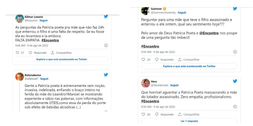 De acordo com internautas, pergunta de Patrícia Poeta foi sem noção (Reprodução) De acordo com internautas, pergunta de Patrícia Poeta foi sem noção (Reprodução)