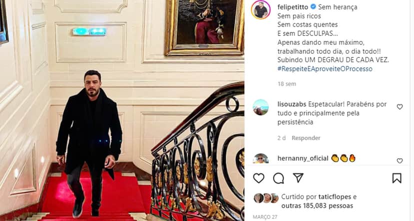 Felipe Titto ostenta e manda mensagem motivacional aos fãs Felipe Titto ostenta e manda mensagem motivacional aos fãs