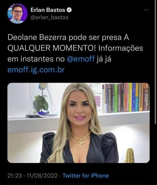O jornalista Erlan Bastos traz informação quente sobre Deolane Bezerra O jornalista Erlan Bastos traz informação quente sobre Deolane Bezerra