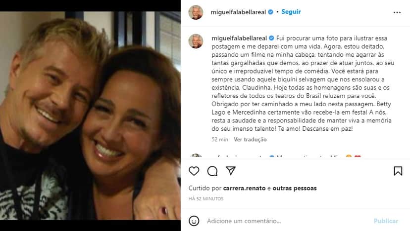 Miguel Falabella posta homenagem a Claudia Jimenez (Foto: Reprodução)