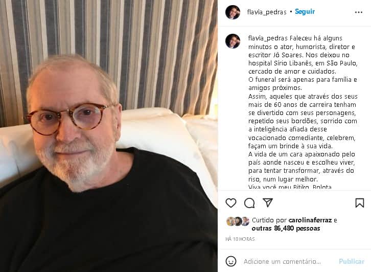 Jô Soares recebeu homenagem da ex-esposa (Foto: Reprodução) Jô Soares recebeu homenagem da ex-esposa (Foto: Reprodução)