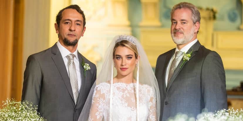 José Lucas (Irandhir Santos), Érica (Marcela Fetter) e Ibraim (Dan Stulbach) em cena de Pantanal (Foto: Globo/João Miguel Júnior)