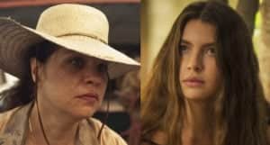 Em Pantanal, Maria Bruaca (Isabel Teixeira) vai virar a isca de Alcides (Juliano Cazarré) e vai morar na tapera de Juma (Alanis Guillen) (Foto: Reprodução / Globo) Em Pantanal, Maria Bruaca (Isabel Teixeira) vai virar a isca de Alcides (Juliano Cazarré) e vai morar na tapera de Juma (Alanis Guillen) (Foto: Reprodução / Globo)