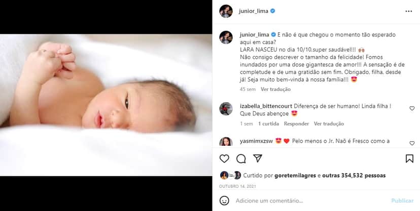 Júnior mostrou a filha Lara (Foto: Reprodução)