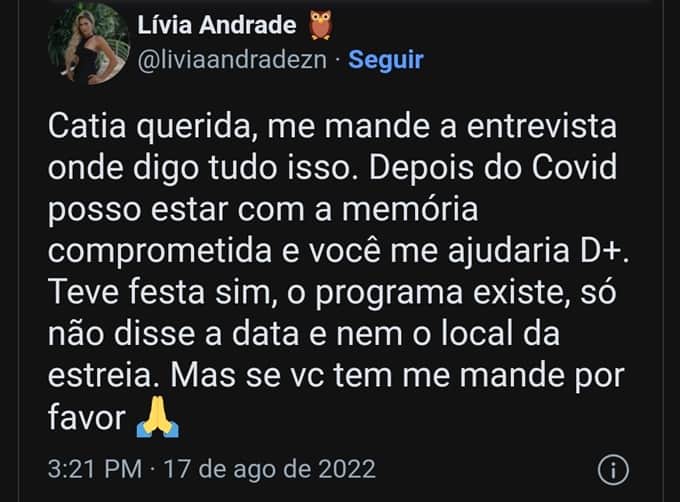 Lívia Andrade dá bordoada em notícia e pede provas Lívia Andrade dá bordoada em notícia e pede provas
