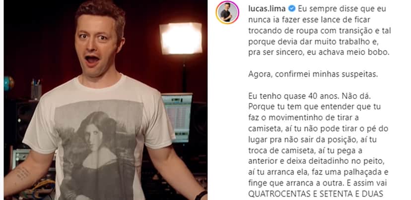 Lucas Lima faz textão ao publicar vídeo trocando diversas camisetas e mostrando estampas sensacionais Lucas Lima faz textão ao publicar vídeo trocando diversas camisetas e mostrando estampas sensacionais