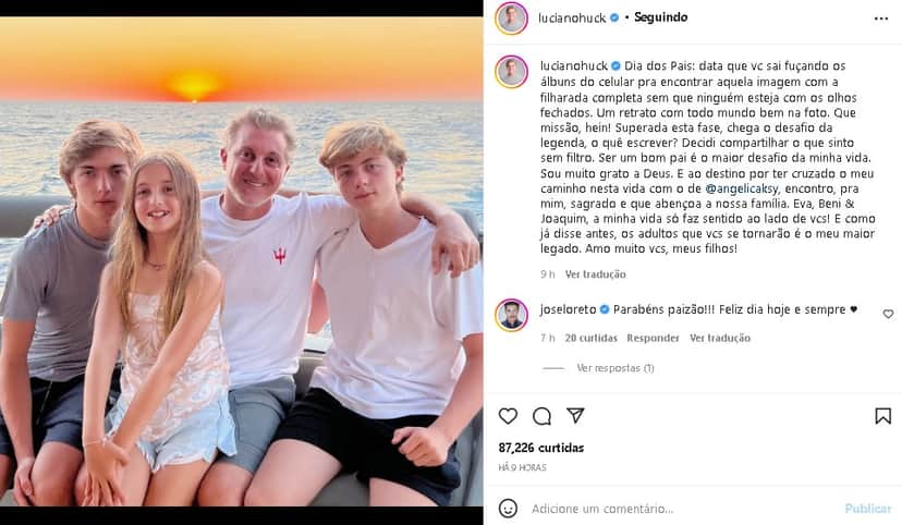 Luciano Huck, marido de Angélica, abriu o coração ao falar dos filhos e a beleza do mais velho chamou atenção (Foto: Reprodução/ Instagram) Luciano Huck, marido de Angélica, abriu o coração ao falar dos filhos e a beleza do mais velho chamou atenção (Foto: Reprodução/ Instagram)