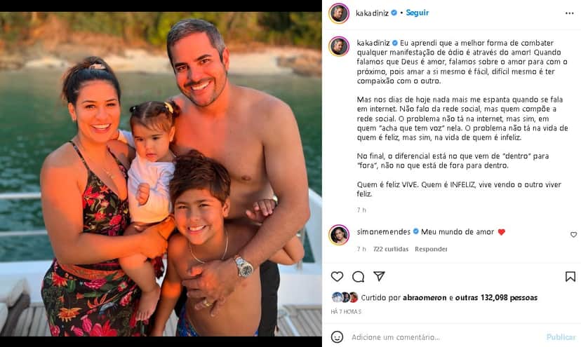 Marido de Simone, Kaká Diniz, negou os comentários sobre sua vida (Foto: Reprodução/ Instagram) Marido de Simone, Kaká Diniz, negou os comentários sobre sua vida (Foto: Reprodução/ Instagram)