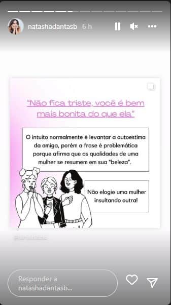 Natasha Dantas expõe reflexão as mulheres - Foto: Reprodução Natasha Dantas expõe reflexão as mulheres - Foto: Reprodução