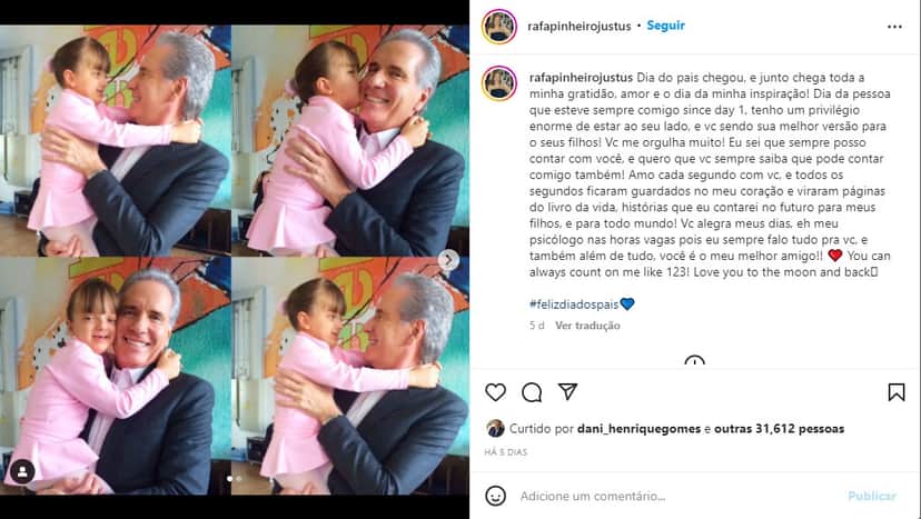 Rafinha se declara ao pai e Ticiane Pinheiro reage - Foto: Reprodução Rafinha se declara ao pai e Ticiane Pinheiro reage - Foto: Reprodução