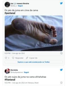 Em Pantanal, Juma (Alanis Guillen) chocou o público ao subir na cama com os pés imundos (Foto: Reprodução / Twitter) Em Pantanal, Juma (Alanis Guillen) chocou o público ao subir na cama com os pés imundos (Foto: Reprodução / Twitter)
