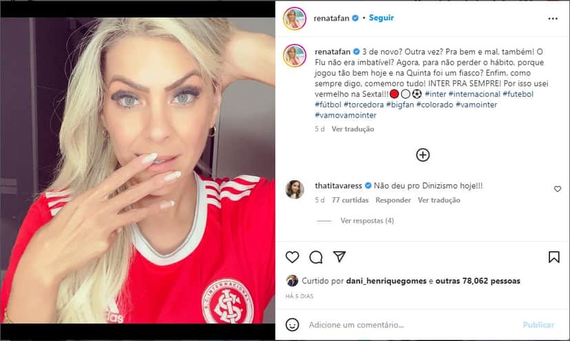 Renata Fan faz desabafo nas redes sociais - Foto: Reprodução Renata Fan faz desabafo nas redes sociais - Foto: Reprodução