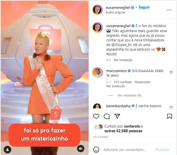 Xuxa Meneghel é a nova Embaixadora da Shopee e até mudou seu nome (Foto: Reprodução/Instagram) Xuxa Meneghel é a nova Embaixadora da Shopee e até mudou seu nome (Foto: Reprodução/Instagram)
