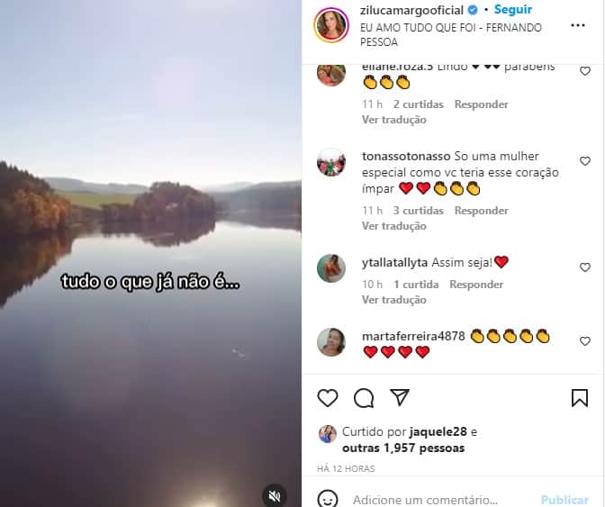 Zilu Godói faz reflexão sobre a vida - Foto: Reprodução Zilu Godói faz reflexão sobre a vida - Foto: Reprodução