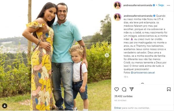 Postagem de Andressa Miranda no Instagram (Foto Reprodução/Instagram) Postagem de Andressa Miranda no Instagram (Foto Reprodução/Instagram)