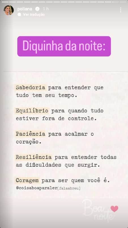 Poliana Rocha, esposa de Leonardo, deixou mais um recado enigmático (Foto: Reprodução/ Instagram) Poliana Rocha, esposa de Leonardo, deixou mais um recado enigmático (Foto: Reprodução/ Instagram)
