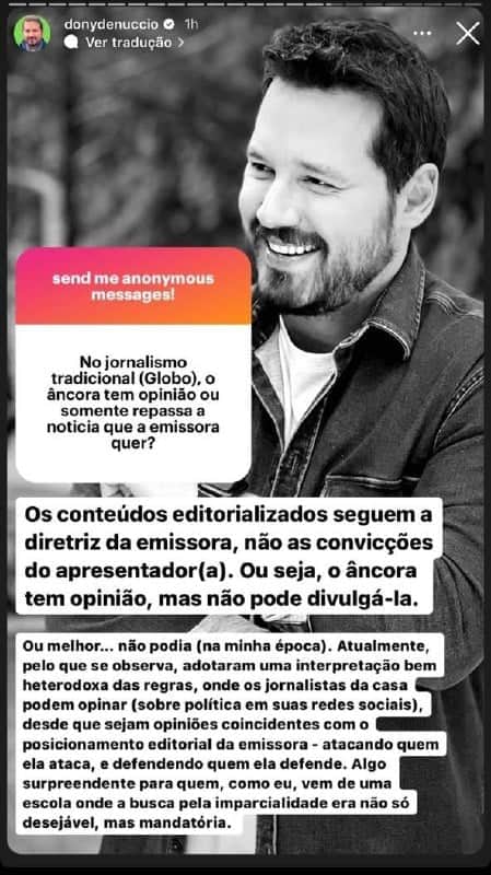 Dony De Nuccio falou sobre o atual jornalismo da Globo e surpreendeu (Foto: Reprodução) Dony De Nuccio falou sobre o atual jornalismo da Globo e surpreendeu (Foto: Reprodução)