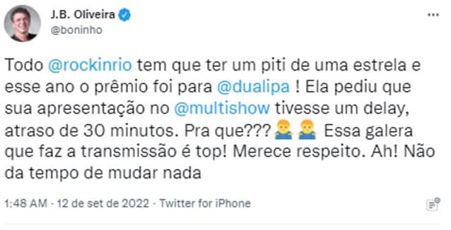 Boninho fala da exigência fora da realidade de Dua Lipa ao Multishow Boninho fala da exigência fora da realidade de Dua Lipa ao Multishow