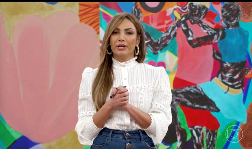 Patrícia Poeta durante o link do Encontro com o Bom Dia Brasil- Foto: Reprodução/Globo 