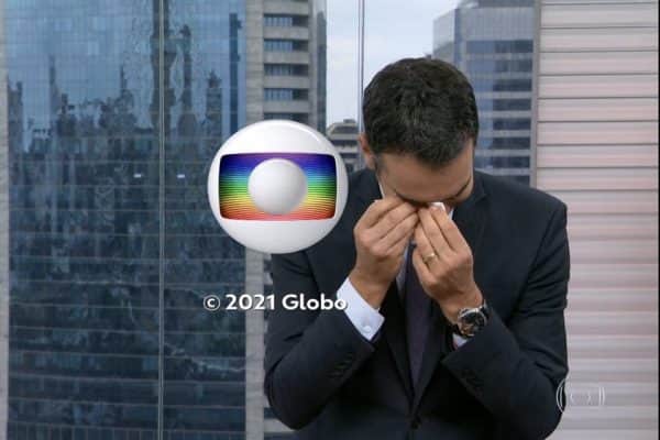 César Tralli chorando no SP1 (Foto: Reprodução)