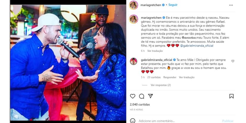Gretchen junto com o filho Gabriel
