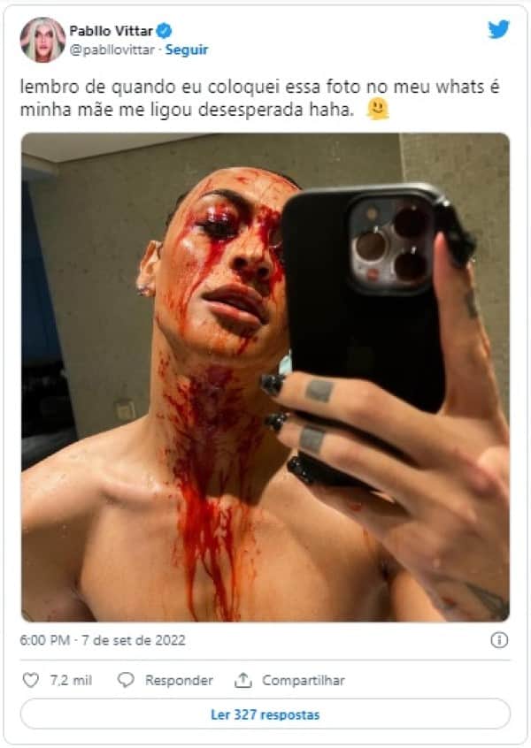 Publicação de Pabllo Vittar ensanguentado (Imagem: Reprodução) Publicação de Pabllo Vittar ensanguentado (Imagem: Reprodução)