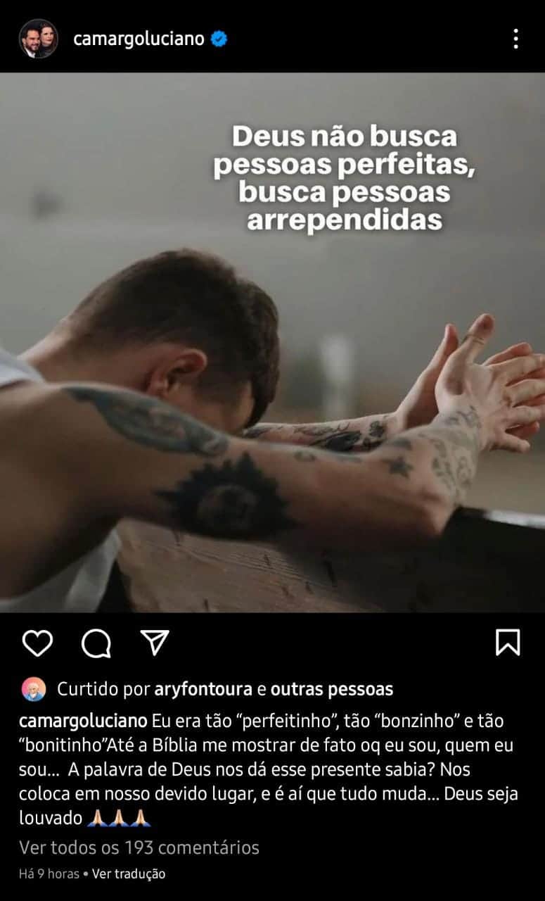 Publicação de Luciano Camargo (Foto: Reprodução/ Instagram) Publicação de Luciano Camargo (Foto: Reprodução/ Instagram)