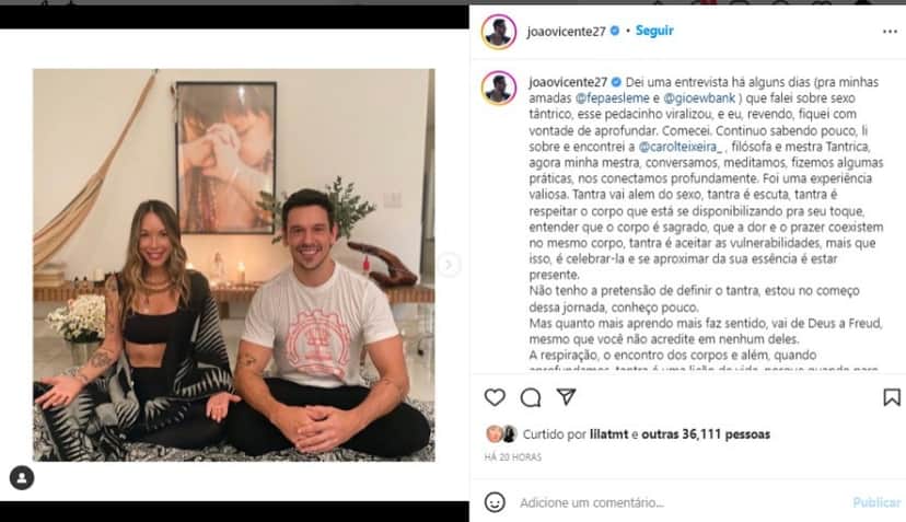 João Vicente de Castro e sua mentora de sexo tântrico, Carol Teixeira (Foto: Reprodução/Instagram)