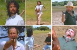 Ângelo Antônio e Antonio Petrin em cena chocante da morte de Tenório na primeira versão de Pantanal (Foto: Reprodução / Internet) Ângelo Antônio e Antonio Petrin em cena chocante da morte de Tenório na primeira versão de Pantanal (Foto: Reprodução / Internet)