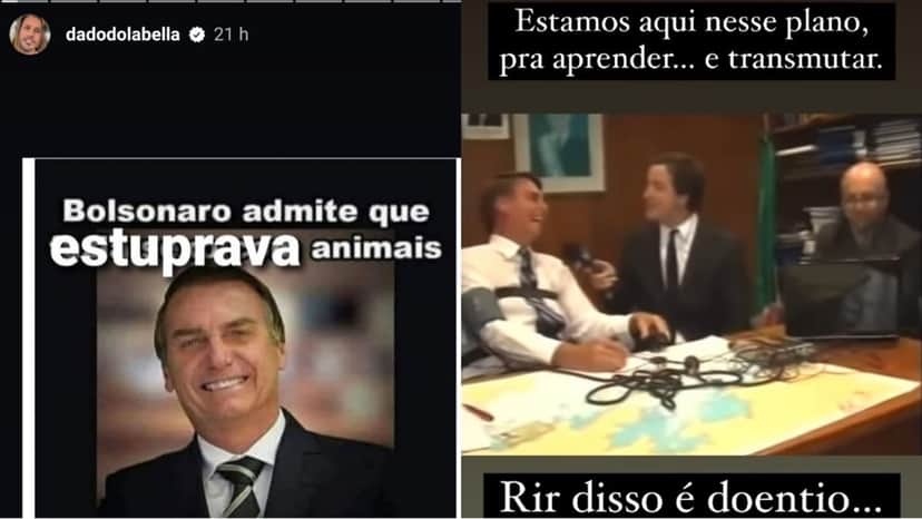 Dado Dolabella expõe trecho antigo de Bolsonaro assumindo prática de sexo com animais Dado Dolabella expõe trecho antigo de Bolsonaro assumindo prática de sexo com animais
