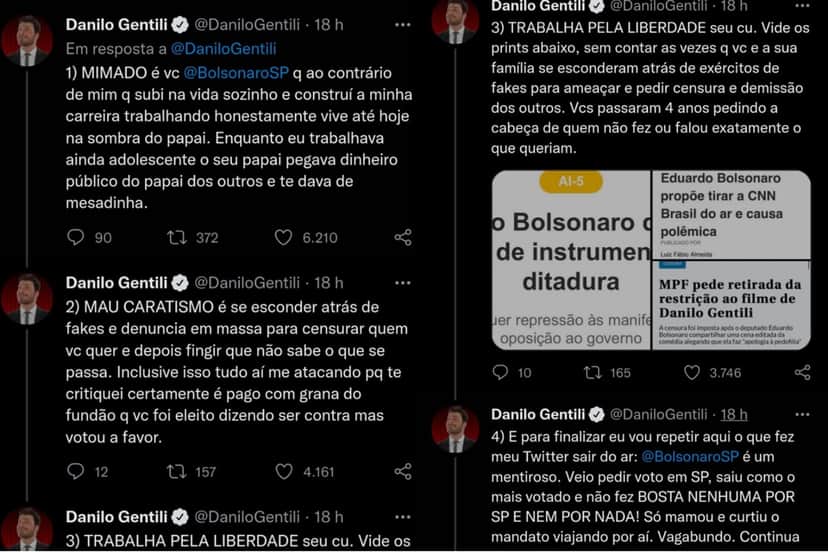 Danilo Gentili pontua o que pensa de Eduardo Bolsonaro publicamente Danilo Gentili pontua o que pensa de Eduardo Bolsonaro publicamente