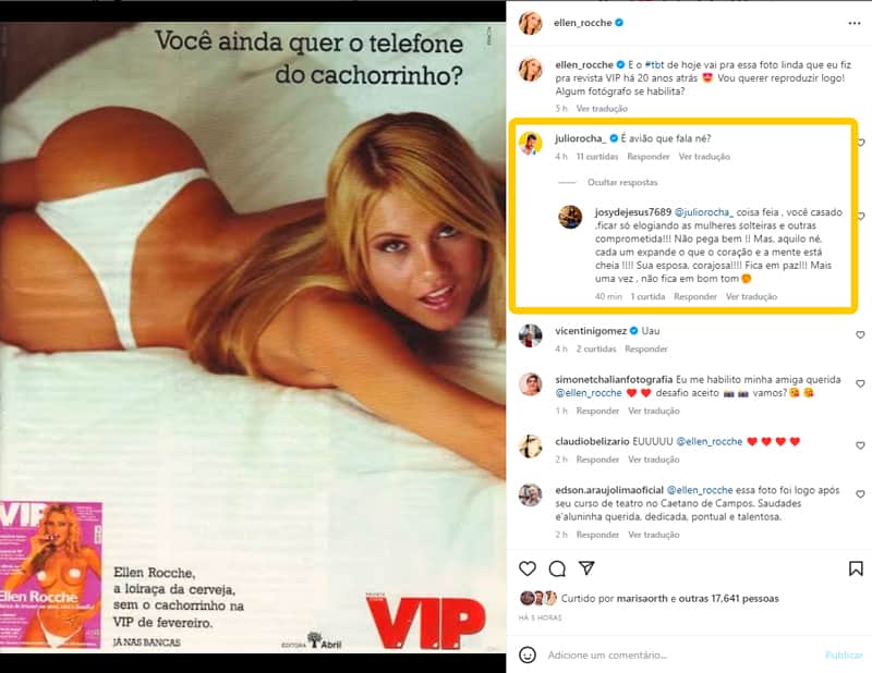 Post de Ellen Rocche comentado por Julio Rocha (Foto: Reprodução/Instagram) Post de Ellen Rocche comentado por Julio Rocha (Foto: Reprodução/Instagram)