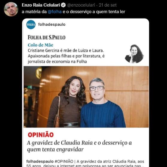Enzo Celulari sai em defesa de Claudia Raia após atriz ser atacada na web - Foto: Reprodução Enzo Celulari sai em defesa de Claudia Raia após atriz ser atacada na web - Foto: Reprodução