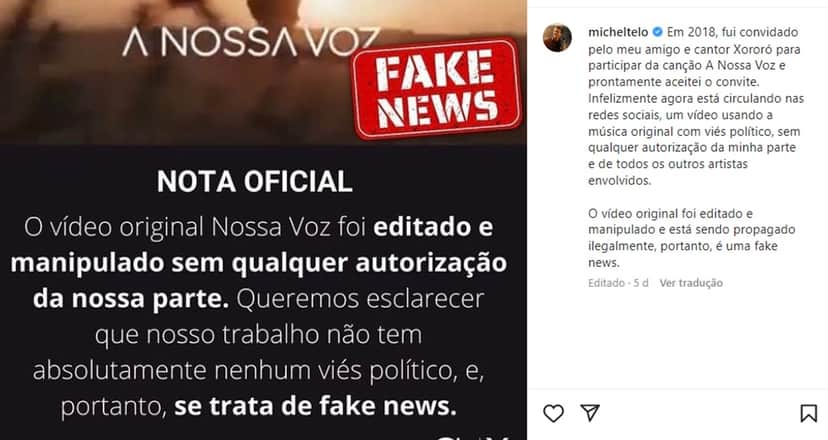 Michel Teló desmente fake news com comunicado que envolve música de Xororó lançada em 2018 Michel Teló desmente fake news com comunicado que envolve música de Xororó lançada em 2018