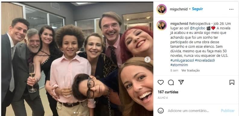 Miguel Schmid estreou nas novelas em Um Lugar ao Sol, da Globo (Foto: Reprodução/Instagram) Miguel Schmid estreou nas novelas em Um Lugar ao Sol, da Globo (Foto: Reprodução/Instagram)