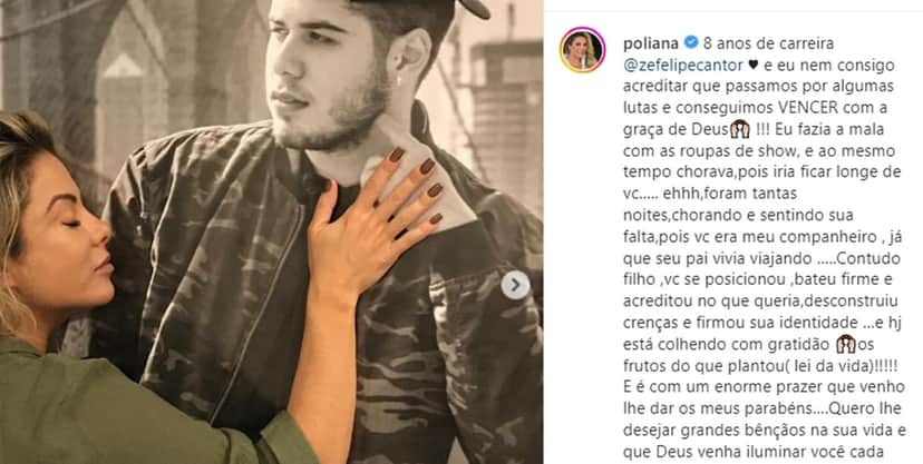 Poliana Rocha faz textão sobre os 8 anos de carreira do filho Zé Felipe Poliana Rocha faz textão sobre os 8 anos de carreira do filho Zé Felipe