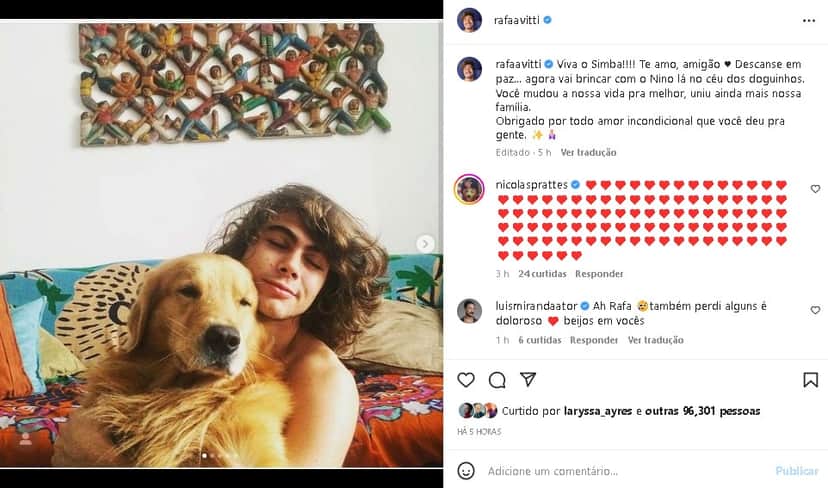 Rafael Vitti se despediu do cachorro de estimação (Foto: Reprodução/ Instagram) Rafael Vitti se despediu do cachorro de estimação (Foto: Reprodução/ Instagram)
