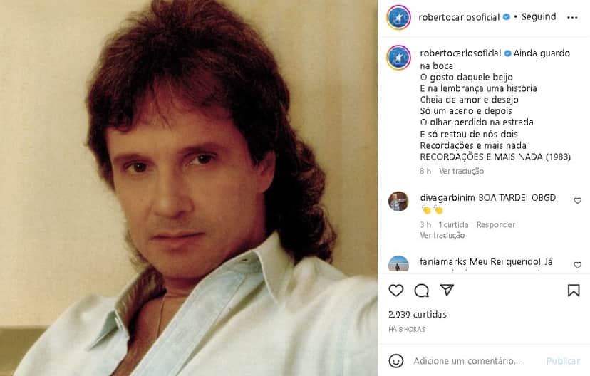 Roberto Carlos apareceu em clique novinho do passado e beleza chamou atenção (Foto: Reprodução/ Instagram) Roberto Carlos apareceu em clique novinho do passado e beleza chamou atenção (Foto: Reprodução/ Instagram)