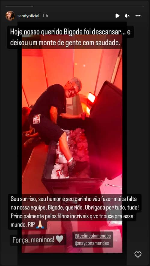 Sandy lamentou a morte de um membro de sua equipe (Foto: Reprodução/ Instagram) Sandy lamentou a morte de um membro de sua equipe (Foto: Reprodução/ Instagram)