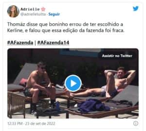 A Fazenda 14: Thomaz Costa critica elenco do reality show rural da Record TV e expõe erro de Boninho no BBB (Foto: Reprodução / Twitter) A Fazenda 14: Thomaz Costa critica elenco do reality show rural da Record TV e expõe erro de Boninho no BBB (Foto: Reprodução / Twitter)