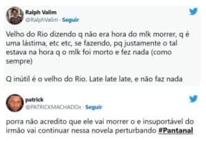 Velho do Rio (Osmar Prado) é detonado na web por deixar o filho de Tenório (Murilo Benício) morrer em Pantanal (Foto: Reprodução / Twitter) Velho do Rio (Osmar Prado) é detonado na web por deixar o filho de Tenório (Murilo Benício) morrer em Pantanal (Foto: Reprodução / Twitter)