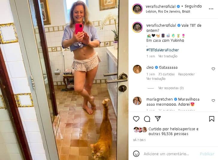 Vera Fischer surpreendeu ao deixar a barriga do lado e fora (Foto: Reprodução/ Instagram) Vera Fischer surpreendeu ao deixar a barriga do lado e fora (Foto: Reprodução/ Instagram)