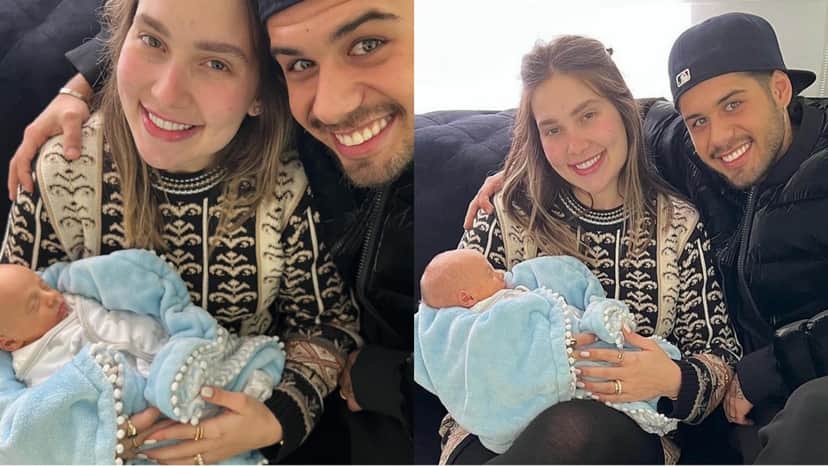 Virgínia Fonseca e Zé Felipe posam com afilhado Virgínia Fonseca e Zé Felipe posam com afilhado