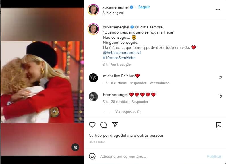 Xuxa Meneghel presta homenagem a Hebe Camargo - Foto: Reprodução Xuxa Meneghel presta homenagem a Hebe Camargo - Foto: Reprodução