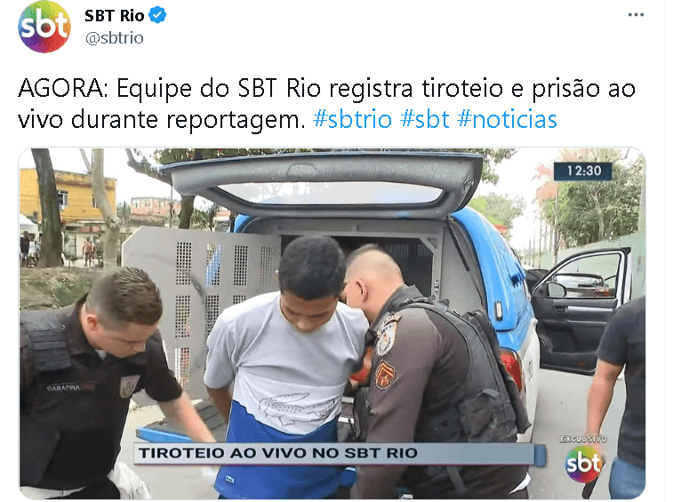 Durante reportagem ao vivo, equipe do SBT fica no meio de tiroteio em prisão e telespectadores reagem - Foto Reprodução Twitter do SBT Durante reportagem ao vivo, equipe do SBT fica no meio de tiroteio em prisão e telespectadores reagem - Foto Reprodução Twitter do SBT