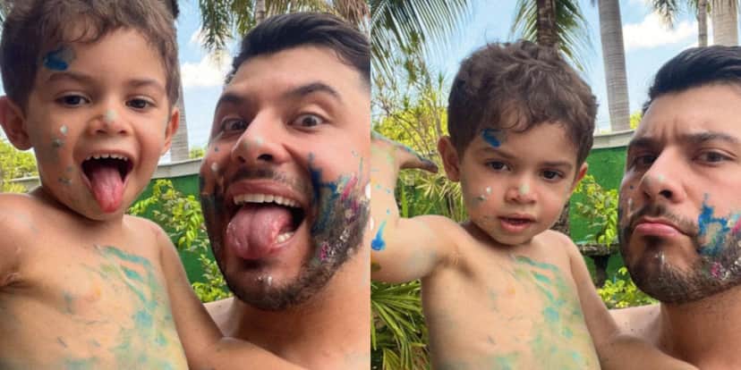 Murilo Ruff e o pequeno Léo se divertindo em meio a tintas (Foto Reprodução/Montagem/Instagram) Murilo Ruff e o pequeno Léo se divertindo em meio a tintas (Foto Reprodução/Montagem/Instagram)