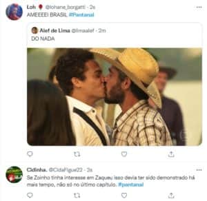 Internautas ficaram em polvorosa com beijo gay em Pantanal (Foto: Reprodução / Twitter) Internautas ficaram em polvorosa com beijo gay em Pantanal (Foto: Reprodução / Twitter)