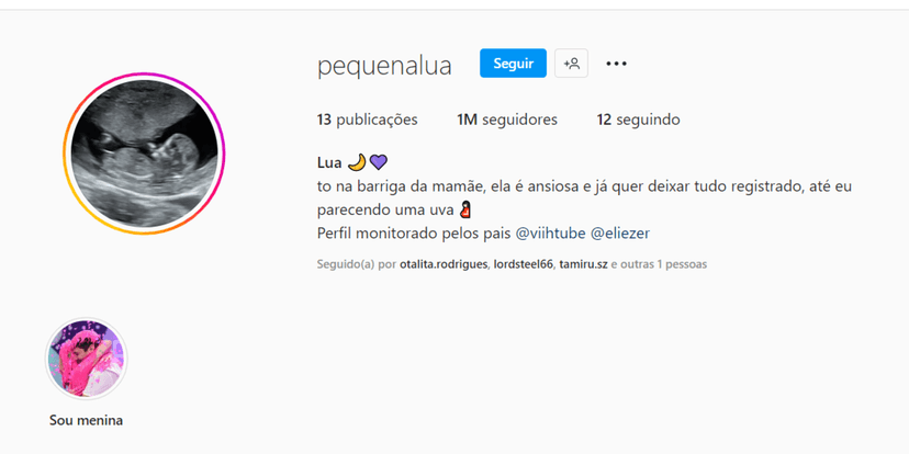 Perfil da pequena Lua já tem 1 milhão de seguidores (Foto Reprodução/Instagram)